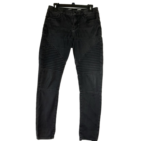 7‎ For All Mankind Black Skinny Moto Biker Rider Emo Grunge Goth Punk Jeans 8 - Picture 1 of 12